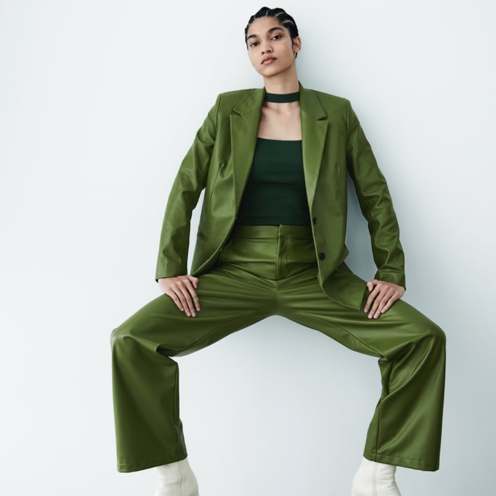 Zara Oversized Faux Leather Blazer - green